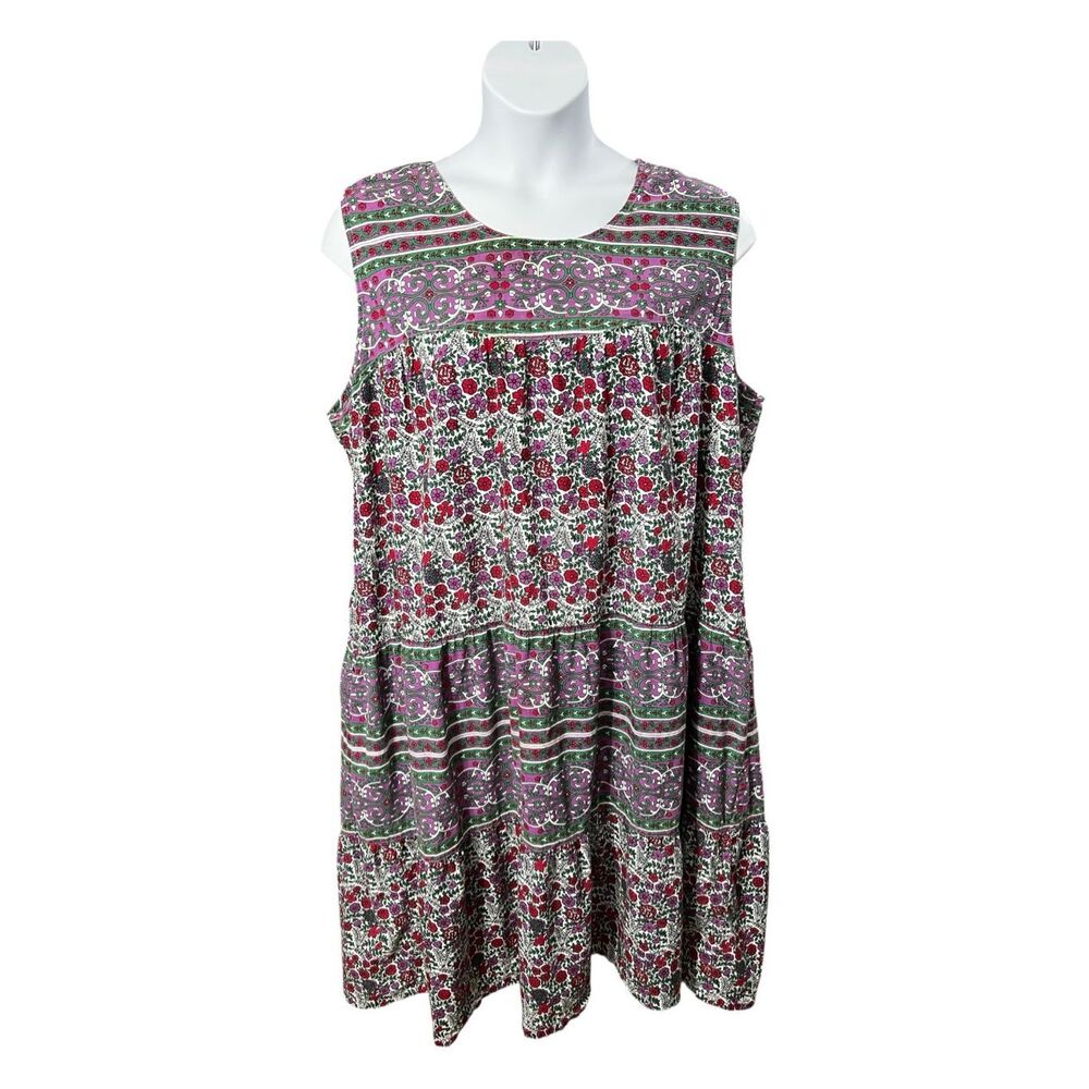 La Cera Purple Floral Shift Sunny Dress Plus Size 3X Sleeveless 100% Cotton Boho